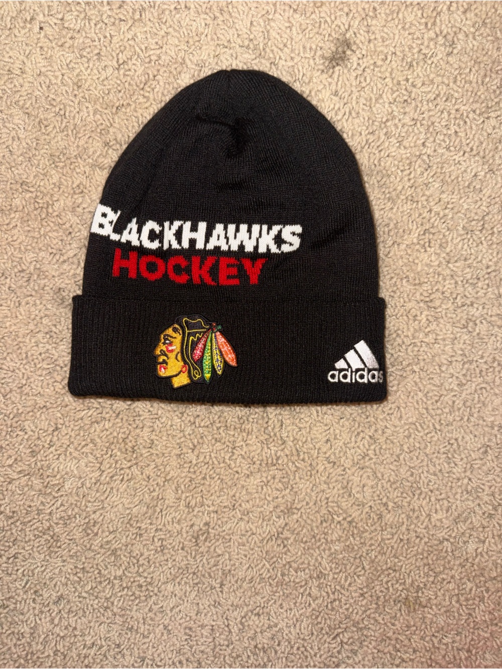 adidas Black Chicago Blackhawks Knit Beanie with Logo